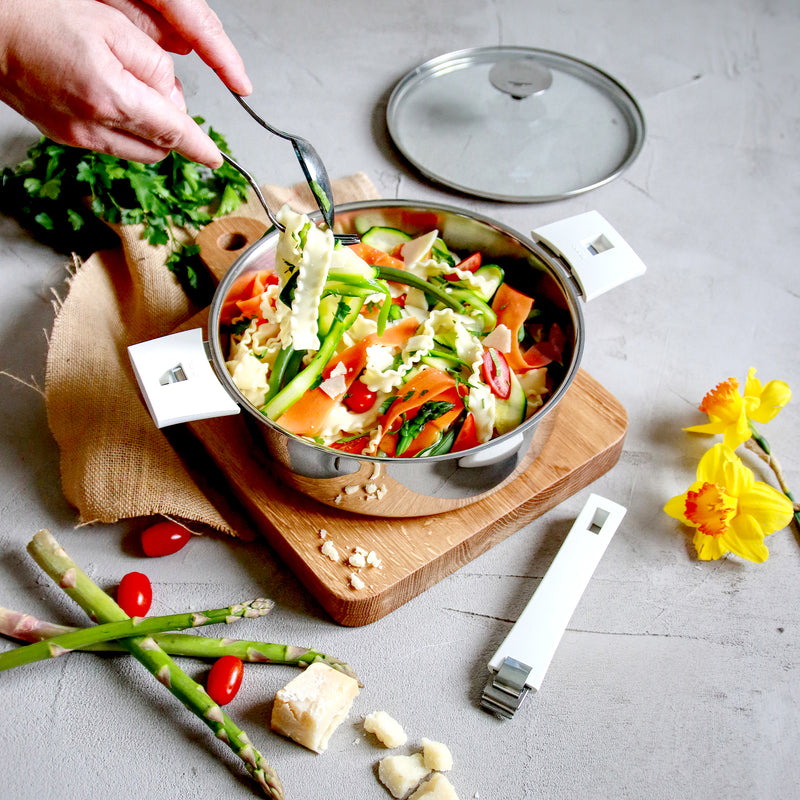 Tagliatelle noodles and spring vegetable stir-fry
