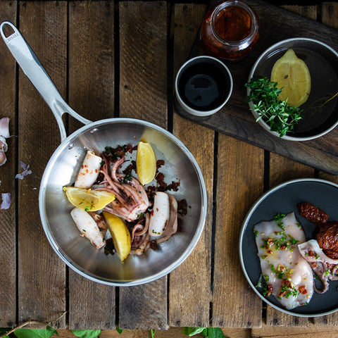 Grilled calamari with garlic, lemon and sun-dried tomatoes
