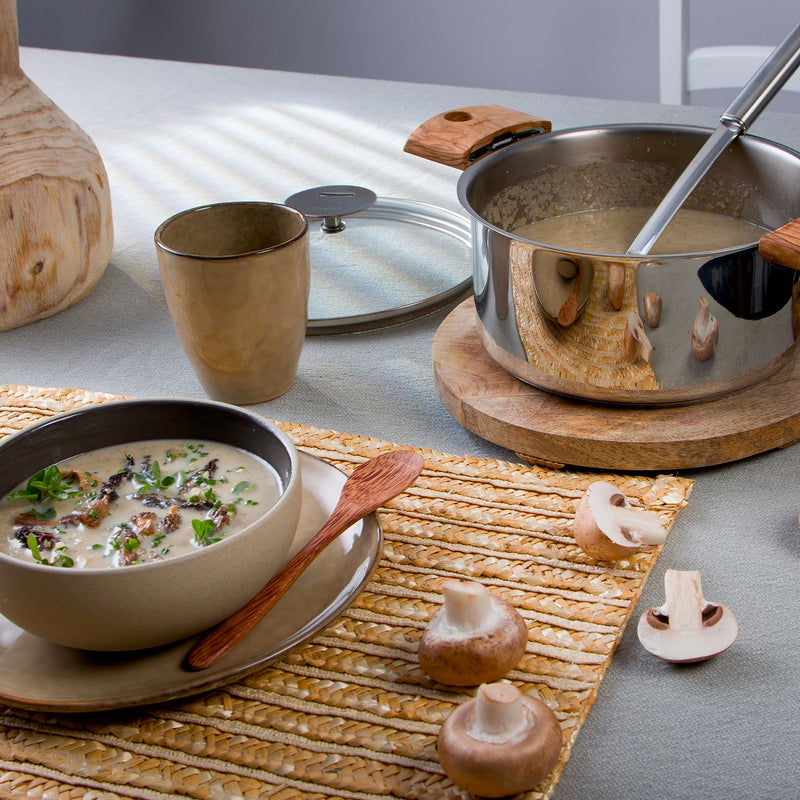 Creamy mushroom soup and pan-fried morels