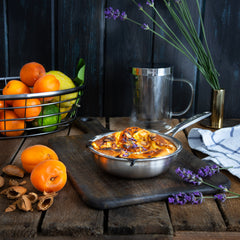 Flognarde with apricots, almonds and lavender
