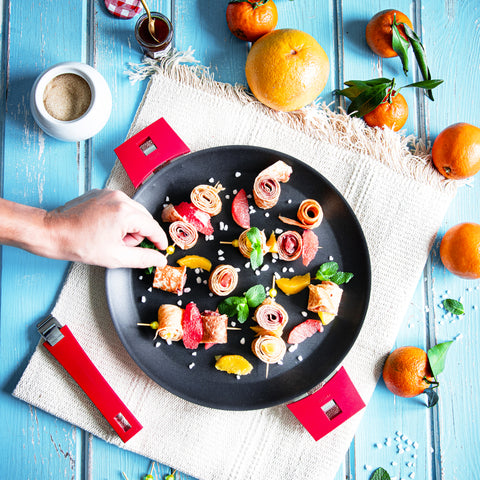 Orange and grapefruit crepe skewers