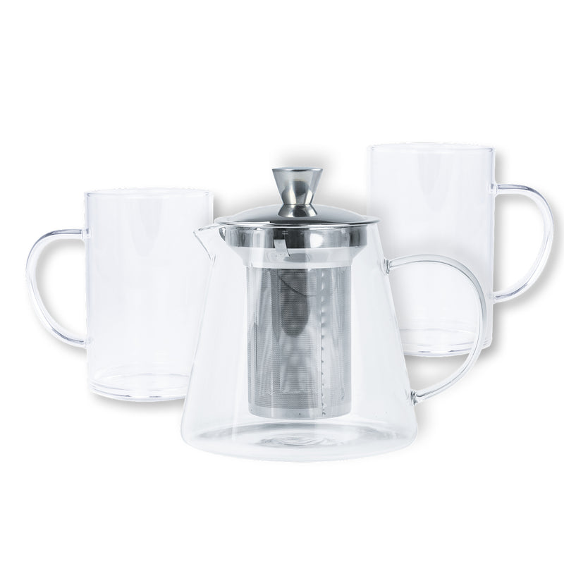 Oolong Gift Set - 27oz Oolong Glass teapot and 2 single wall mugs