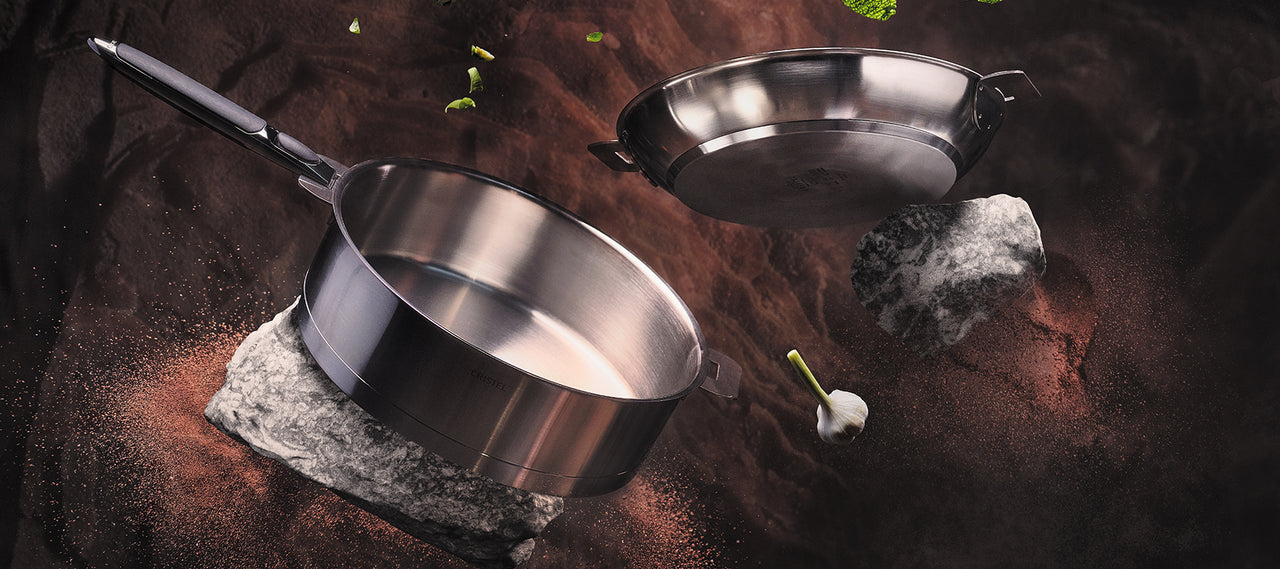 CRISTEL 3-Ply Stainless Steel Saucepan Set (14, 16, 18 and 20cm) with 3 x  Flat Glass Lids and 2 x Detachable Handles