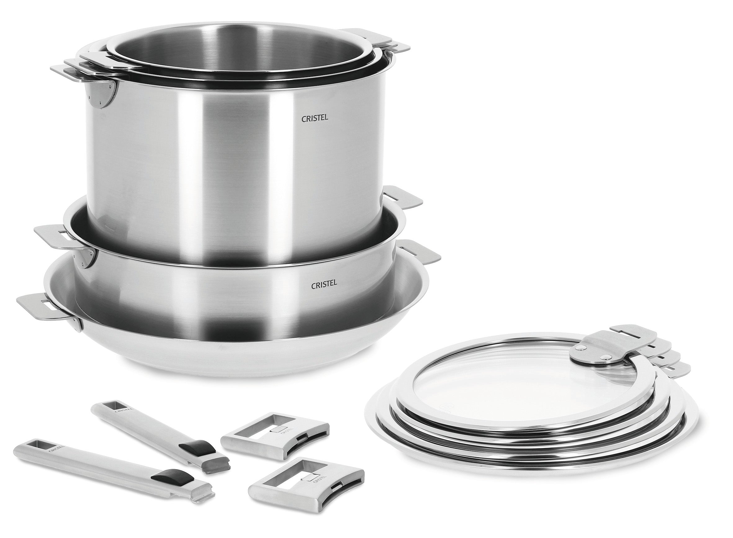 Cristel Strate 18/10 Stainless Steel 13 Piece Cookware Set with Removable  Handles