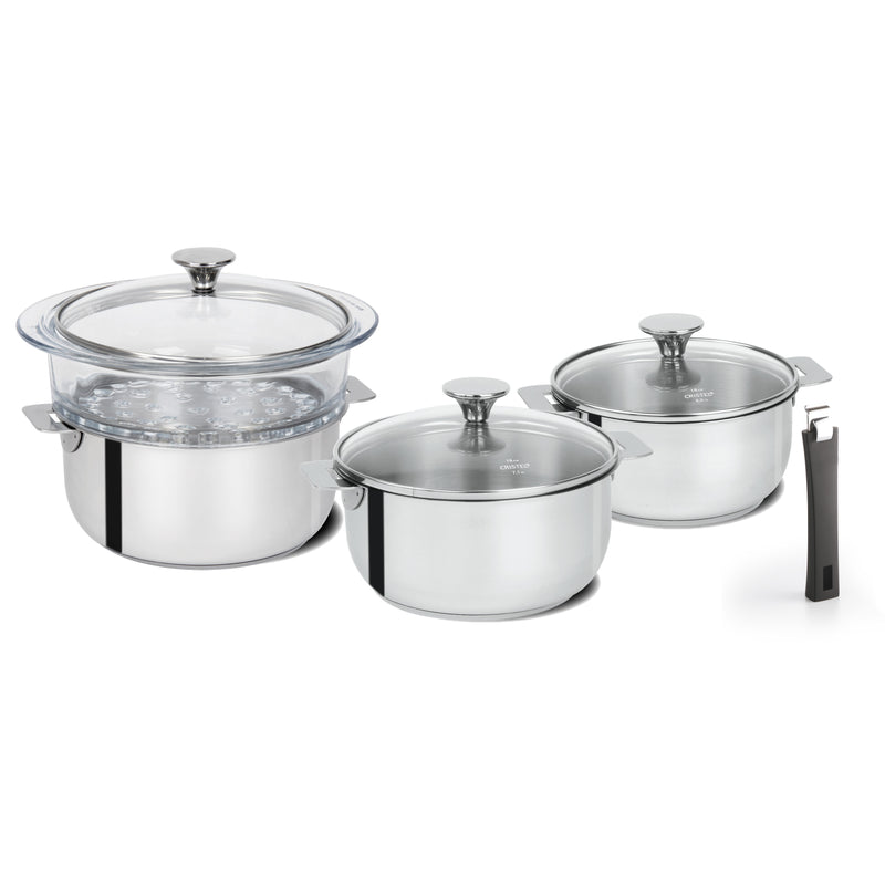 NEW Cristel Tulipe Cookware Set Detachable Handle Stainless Steel 13 Piece