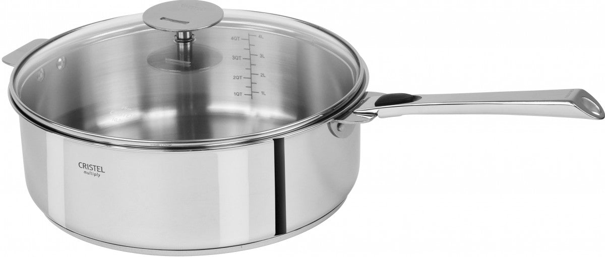 Cristel Casteline Detachable Handle 3.5-Quart Sauce Pan With Domed Gla